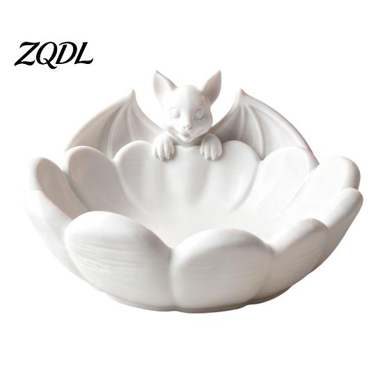 Desktop Storage Organizer Halloween Bat Candy Dish, 3D Printed Matte White PLA Gothic Home Decor Bowl, Table Ornament for Entryway And Coffee