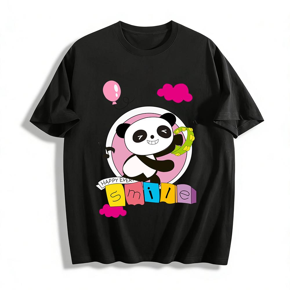 Cute Panda Smile Letter Print Kids T-Shirt Casual Breathable Top Pure cotton T-shirt XXS