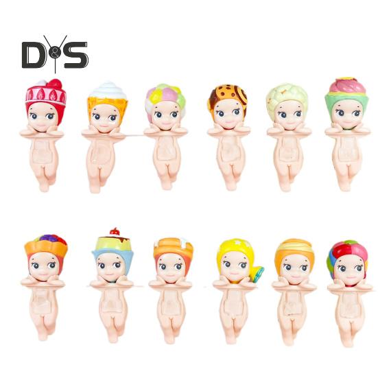 12 st Hållande Haka Ängel Docka Frukt Djur Huvudbonad Ängelfigur PVC Tecknad Ängelfigur Bokhylla Skrivbordsdekoration Prydnad