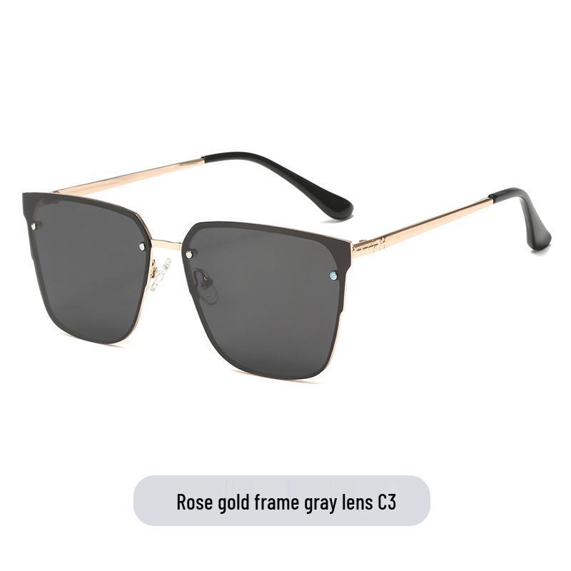 Trendy European & American Large Frame Street Style Polarized Metal Sunglasses for Outdoor Casual Wear