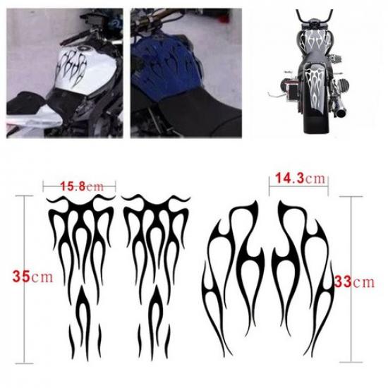 Universal Black Motorcycle ATV Gas Tank & Fender Flame Decals Vinyl Stickers Kit