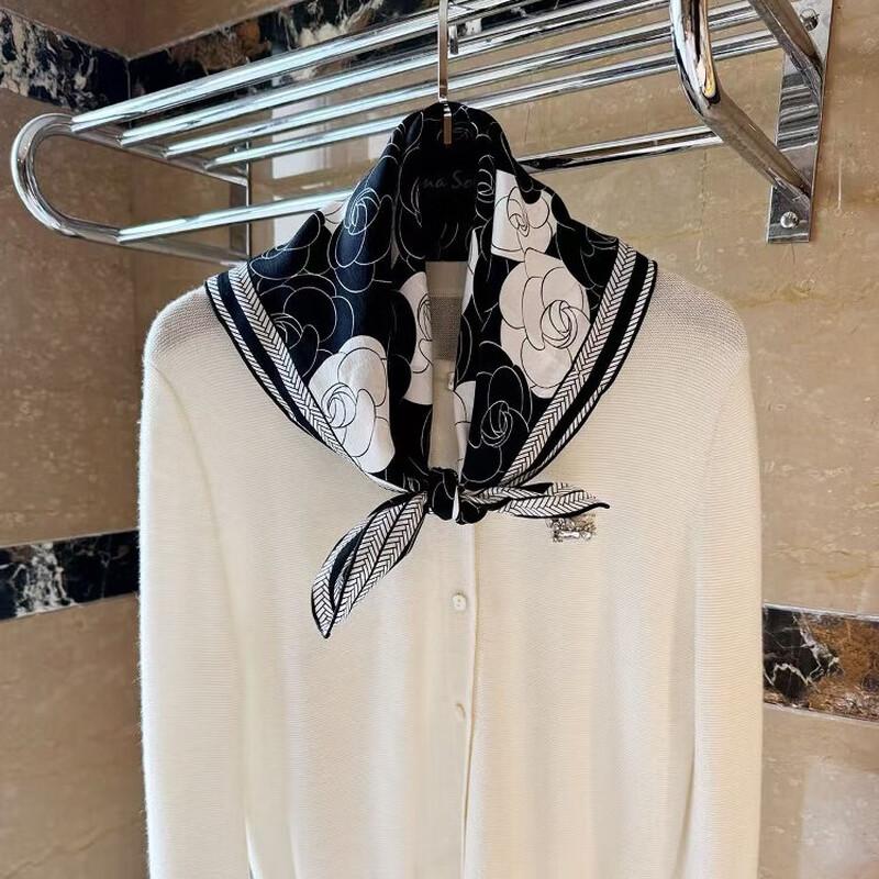 NINA SOLOR 66cm Lightweight Mulberry Silk Camellia Scarf