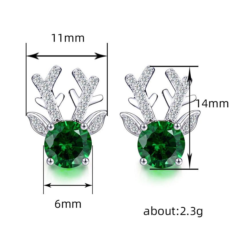 Cao Shi Animal-Inspired Zircon Antler Earrings - Women’s Christmas Fashion Studs
