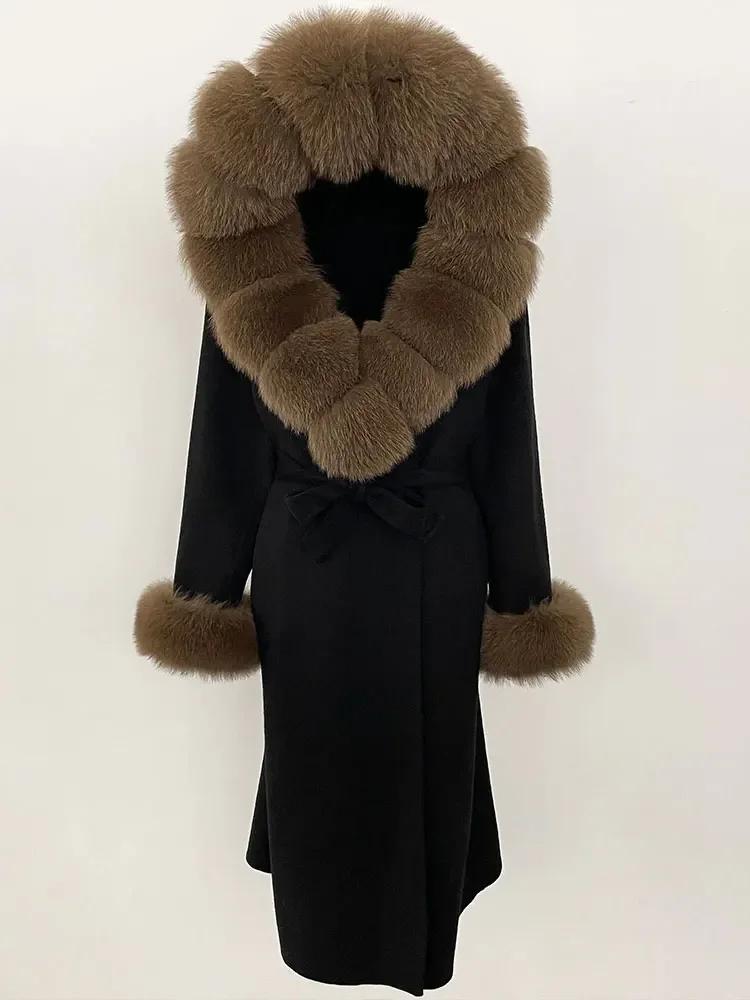 OFTBUY Autumn Winter Women Coat Real Natural Fox Fur Collar Hooded Double-faced Woolen Blends Jacket Thick Warm Casual Overwears
