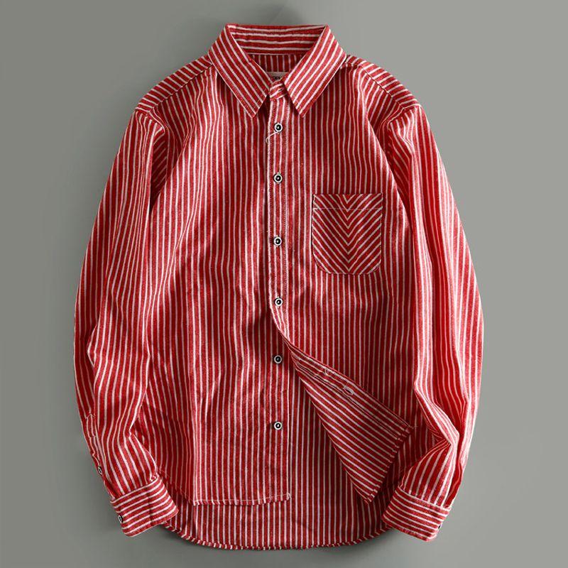 First-Line Brand Cut the Tag Off Men's Foreign Trade Goods Export Overplus Order Clearance Stripe Long Sleeve Shirt All-Matching Men's Shirts