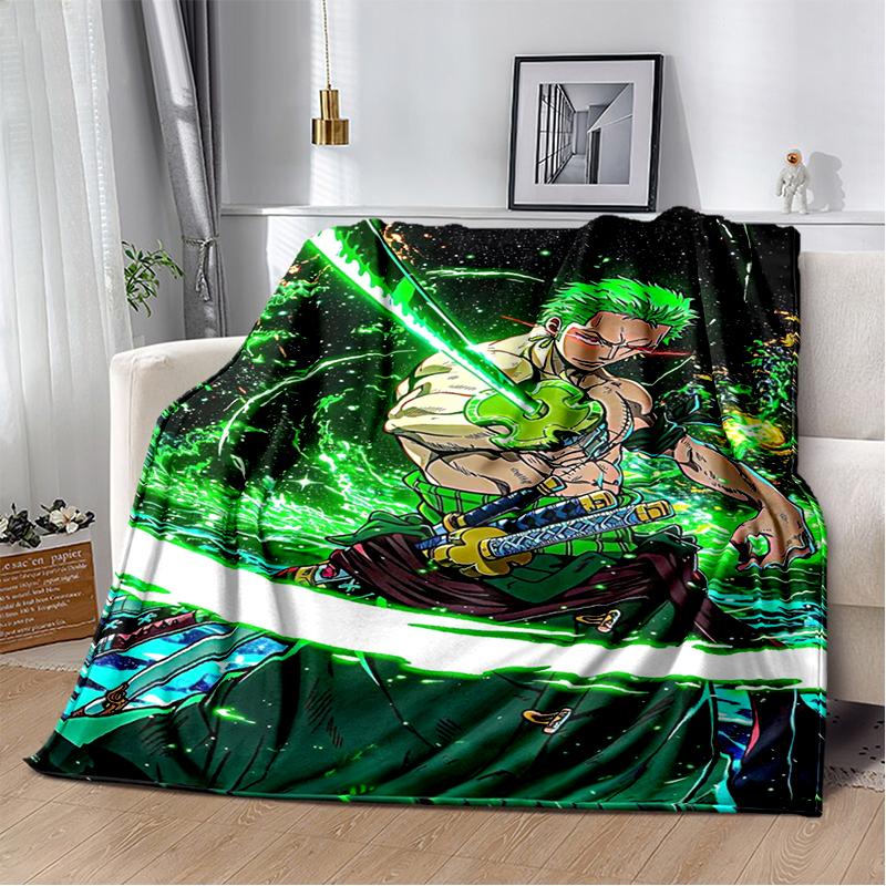 3D One P-Piece Cartoon Anime Flannel Blanket Soft Warm Throw Blanket for Bedroom Living Room Bed Camping Picnic Office Kids Gift