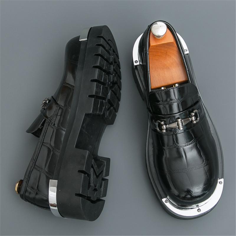 

Designer Black Brown Height Increasing Patent Leather Casual Shoes Men Alligator Pattern Loafter Formal Wedding Dress Homecoming 38 чёрный