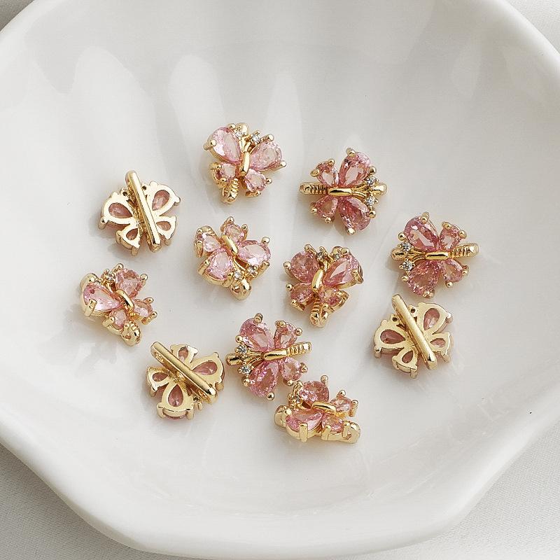 14K Gold Plated Zircon Butterfly Three-Row Spacer Beads Pearl Necklace DIY Jewelry Accessory