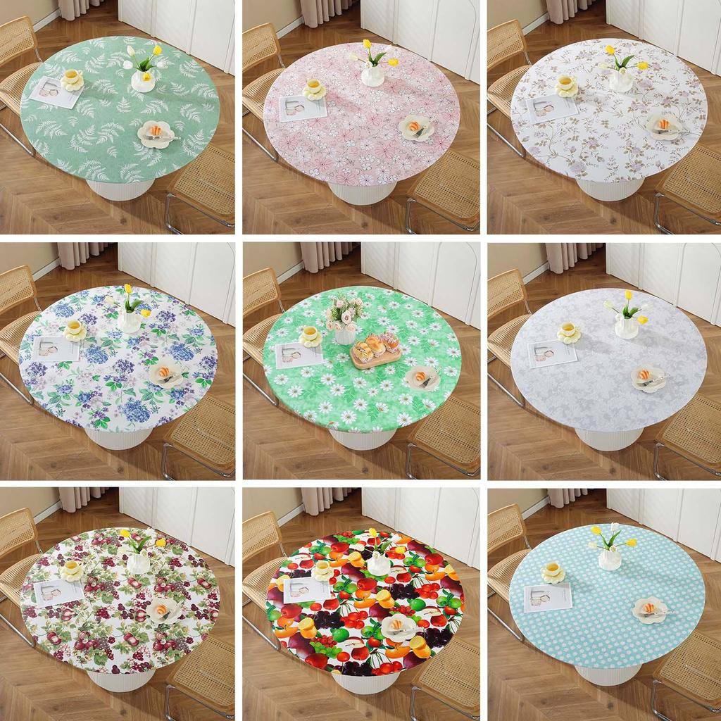 Nordic Print PVC Round Table Cover - Waterproof, Oilproof with Elastic Flannel Backing