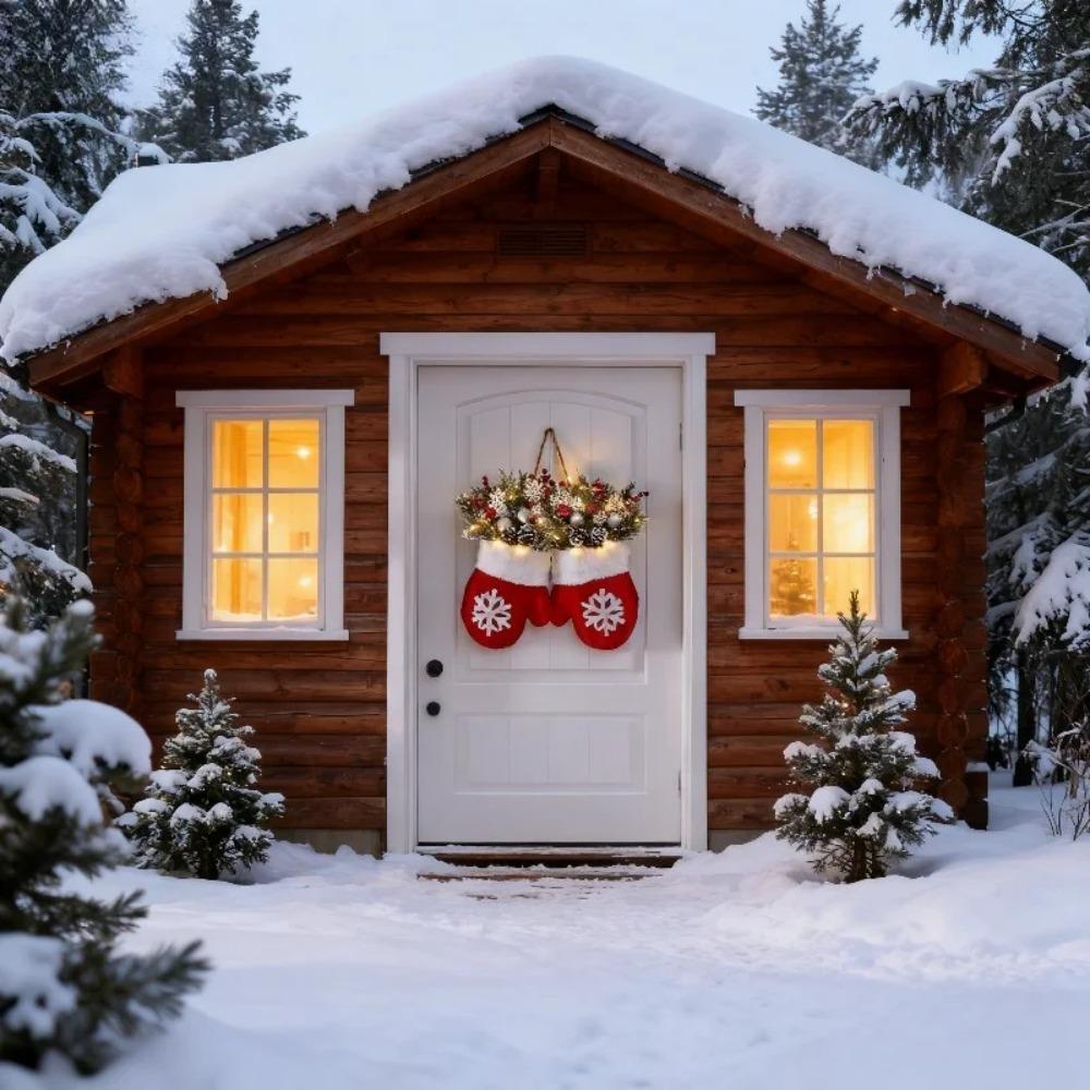 with LED Lights Christmas Mitten Wreath Artificial Berries Christmas Door Garland  New Year