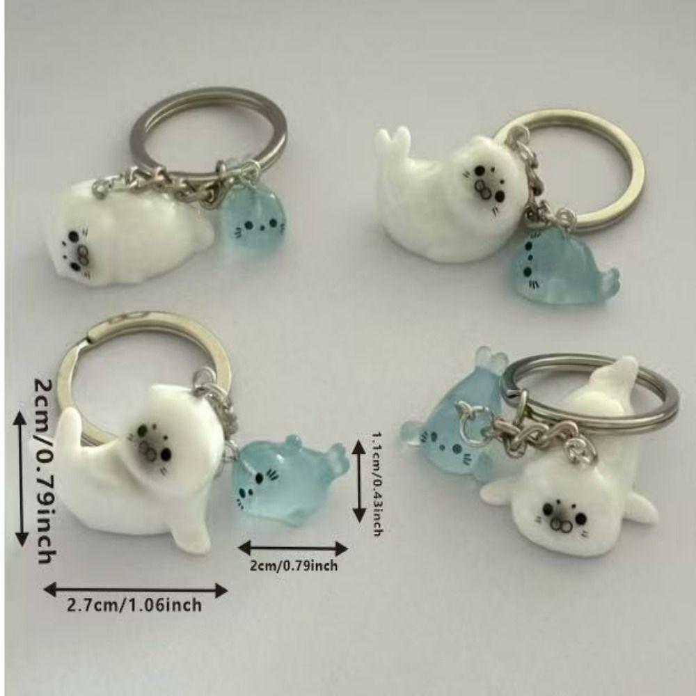 3Pcs 3D Design 3D Luminous Keychain Luminous Feature Simple Design Sea Lion Keychain Resin Material Creative Style Key Holder