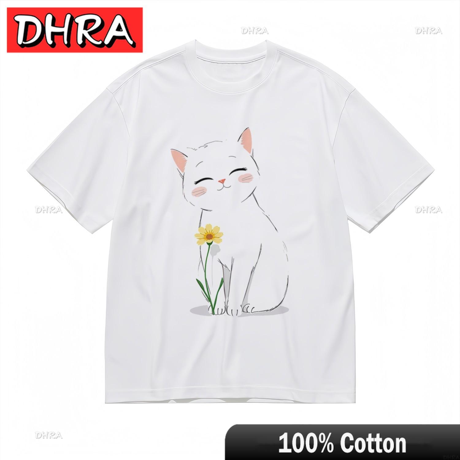 

Женская Мода Удобная Классическая Футболка Мультяшный Кот и Цветочный Хлопок Футболка Топы Одежда для Подарка на Юбилей Футболка Япония 4XL