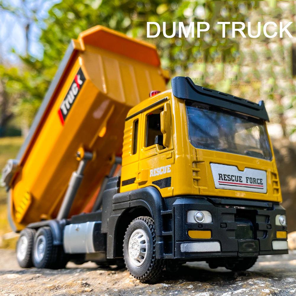 1/32 Scale Toy Car Model Engineering Dump Truck Alloy Diecast Sound Light Pull Back Tipping Bucket Tipcart Vehicle For Boys Gift