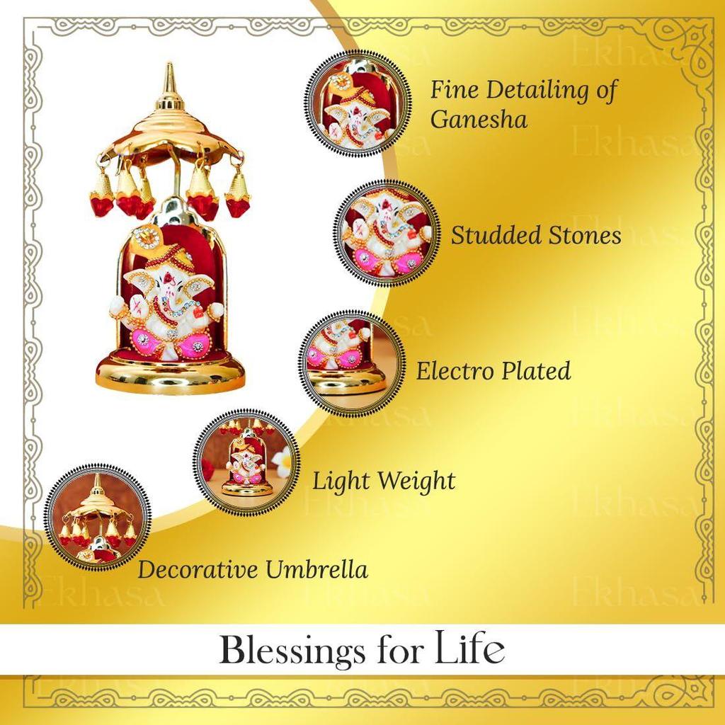 Ganesh-Figur mit Regenschirm fürs Auto-Armaturenbrett | Ganpati-Figur fürs Auto | Vinayak-Figur fürs Auto-Armaturenbrett, Dekoration für Zuhause | Ganapathi für Zuhause
