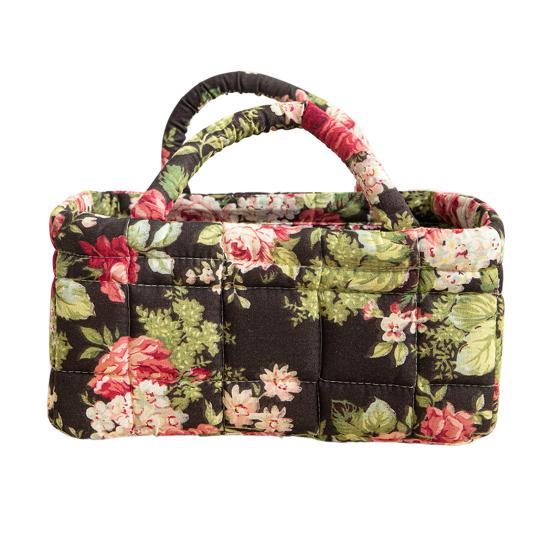 Quilted Floral Storage Basket Fabric Foldable Storage Tote with Handles Boho Collapsible Basket for Nursery Toys Towels Clothes Storage