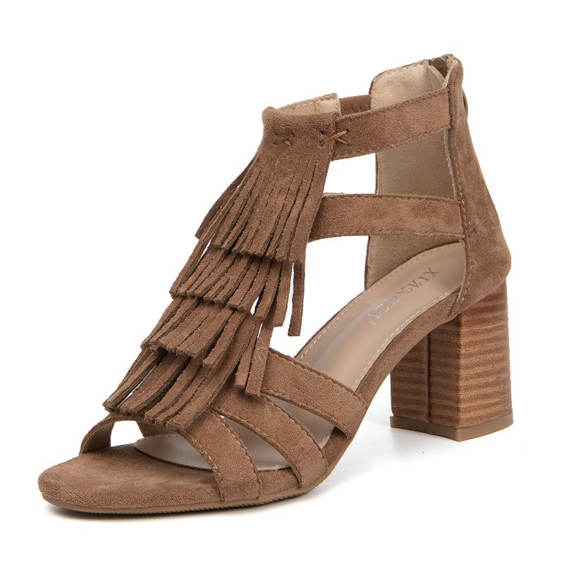 High Quality Women's Shoes Fashion Tassels Hollow Ladies High Heel Sandals Open Toe Ladies Shoes Comfort Rome Women Sandals 42