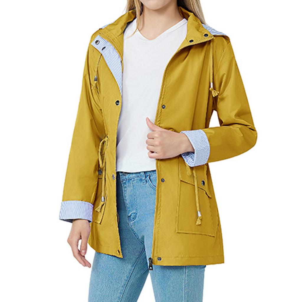 Womens Raincoats With Hood Lightweight Outdoor Hooded Waterproof Windbreaker Solid Trench Coat Jacket Plus Size