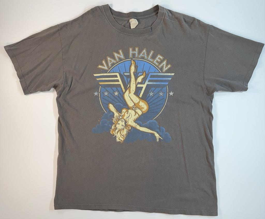 Maglietta Band Van Halen Taglia L Grigia Grafica Rock Vintage Usurata Unisex