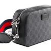 Gucci Vintage Logo Stripe Web Leather Logo Canvas And Leather Camera Bag Men Shoulder Bag Black Gray 574886-K5RLN-1095