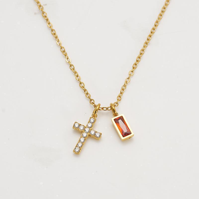 Diamond Studded Cross Necklace for Women with A Sense of Luxury, Born in December. Stone Pendant with Niche Design, Colorfast Collarbone Chain