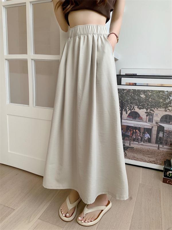 Women's Slimming High Waist A-line Pleated Midi Flare Skirt - Summer Korean Style