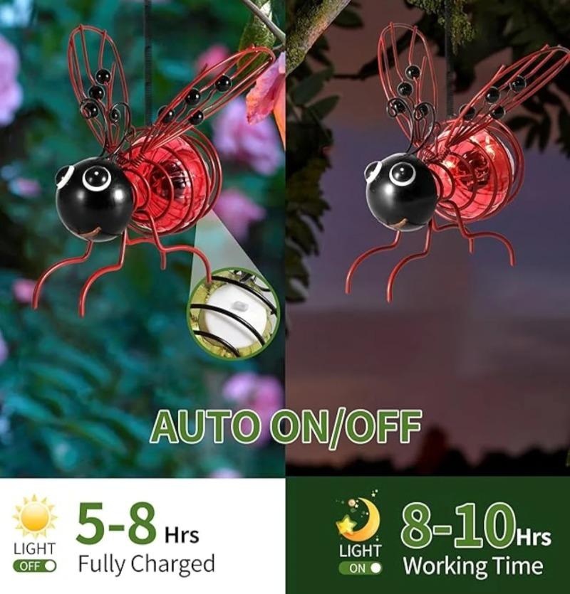 5PCS Solar-Powered Hanging Metal Ladybug Light  Garden Decor  Lady Sculpture with Bouncy Springs Summer Outdoor Art Decorations