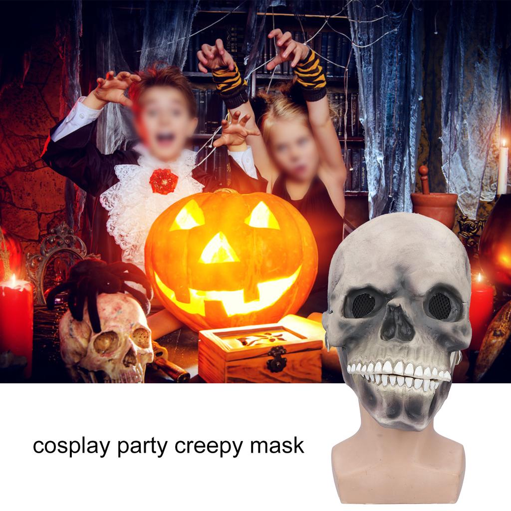 Halloween Scary Skull Mask Adult Full Head Latex Skull Helmet Glowing Eyes with Moving Chin