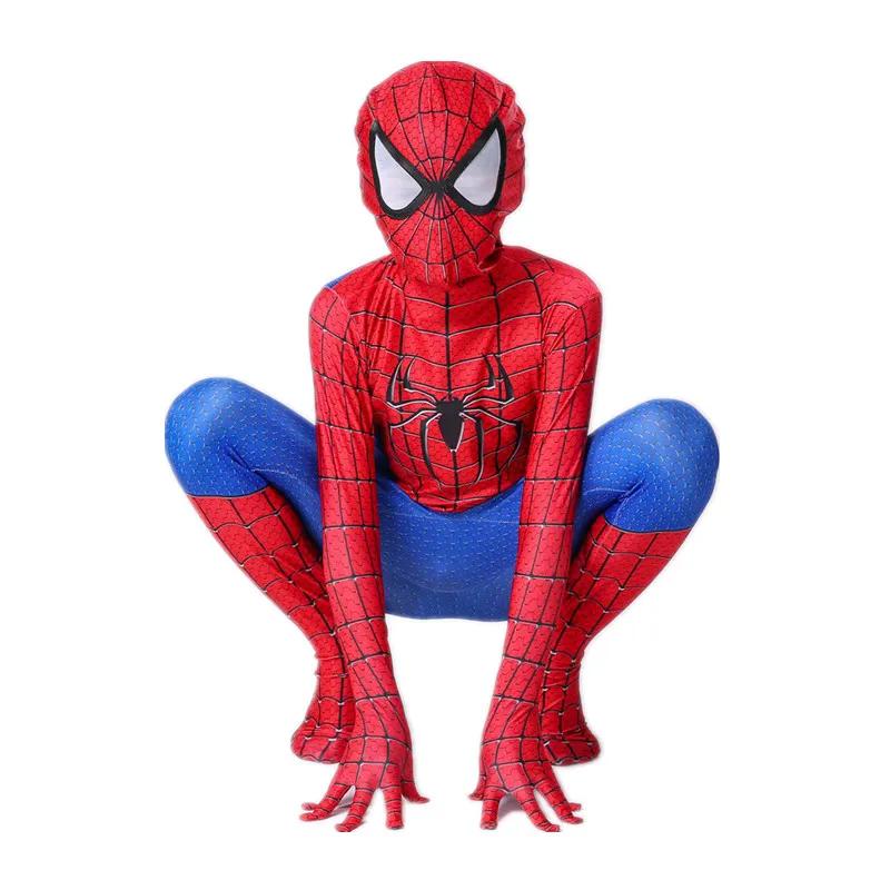 Kids Superhero Super Stretch Jumpsuit Halloween Cosplay Spider Pattern Performance Jumpsuit Movie Character Mask Set