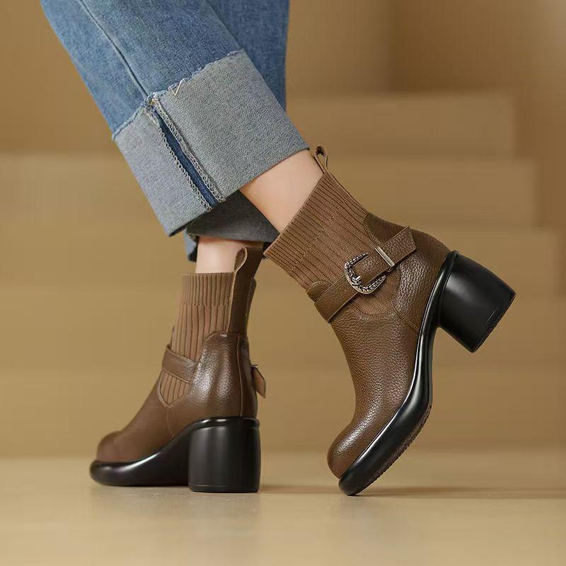Fashion Booties Elegant With Medium Heels Sock Woman Short Shoes Soft Fleece-Lined Warm Hot Goth On Offer Chic Pu Ankle Boots for Women
