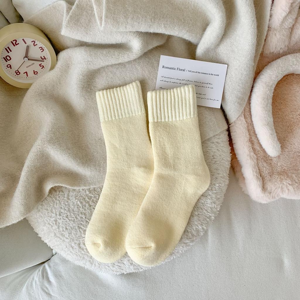 Women's Winter Brushed Socks, Medium Tube Socks, Plush and Thick Warm Towel Bottom Socks, Solid Color, Thick and Versatile Terry Socks