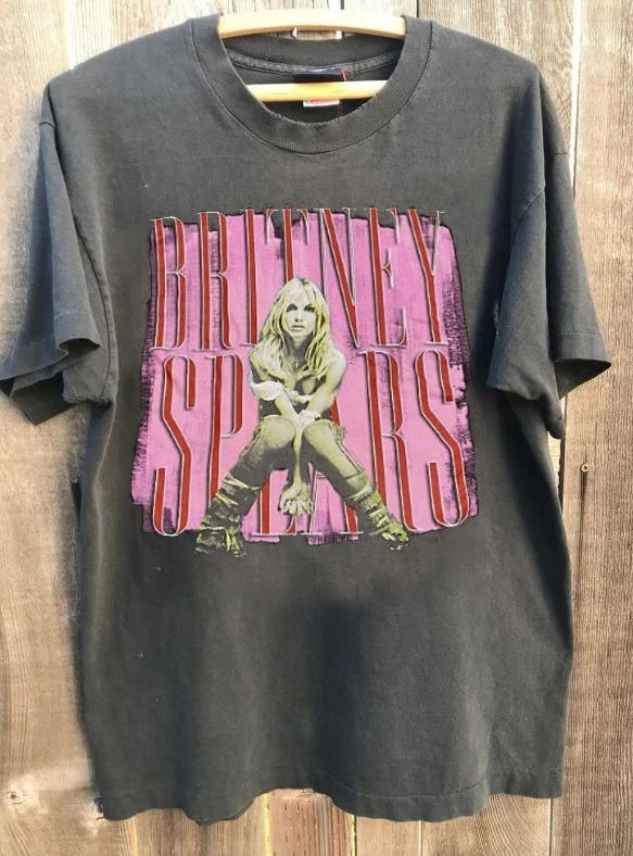 BRITNEY SPEARS Turné Vzácný design Uhlově černá Unisex košile
