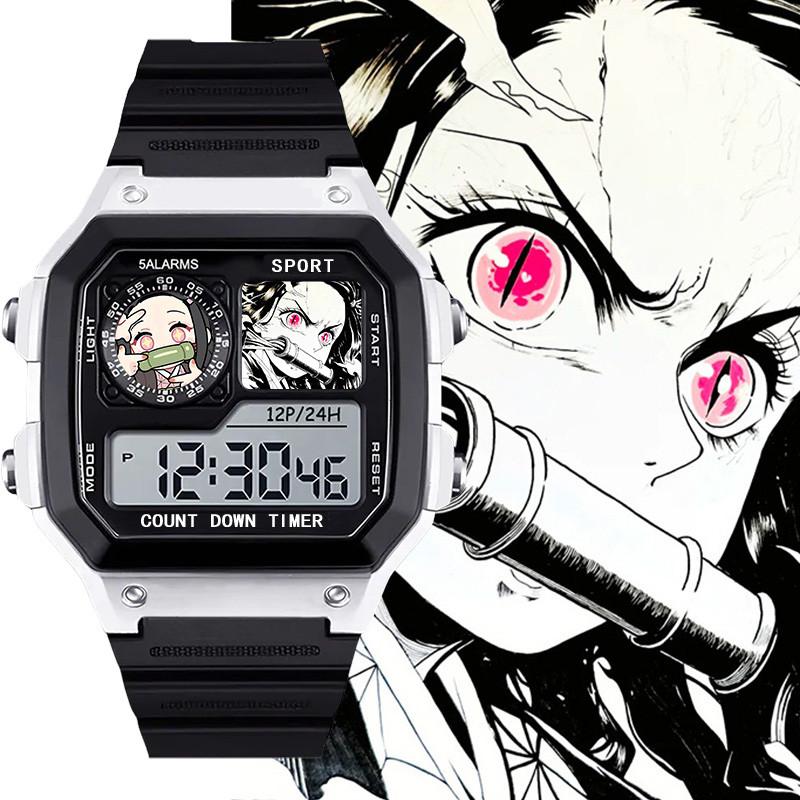 Demon Slayer Series Japanese Nezuko 2D Chronograph Cool Wristwatch, Alarm Clock Watch, Waterproof Electronic Watch