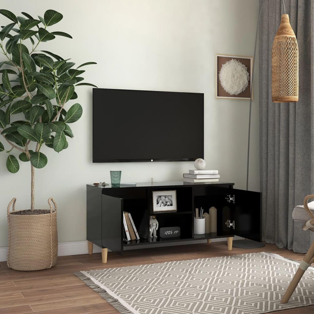 Vidaxl Szafka Tv Z Drewnianymi Nóżkami, Czarna, 103,5X35X50 Cm