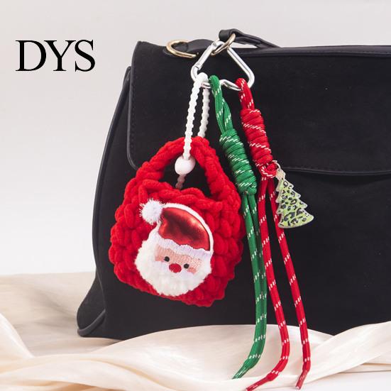 Xmas Stocking Stuffers Christmas Santa Claus Bag Charm, Crochet Keychain Pendant with Faux Leather Star, Hanging Decor for Party Favors Charms