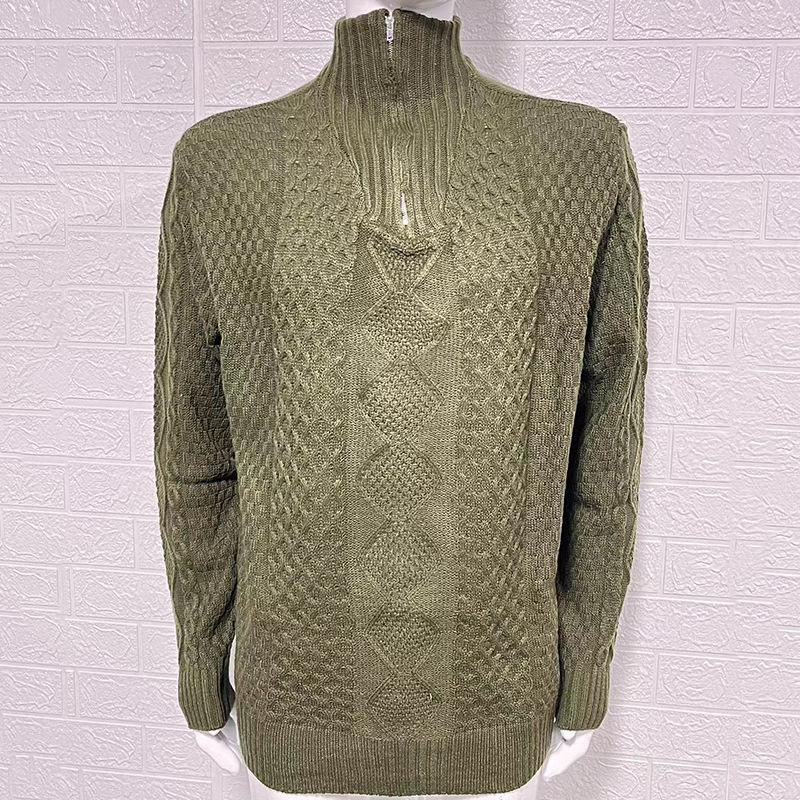 2025 Autumn/Winter Men's High Neck Zipper Cable Knit Sweater