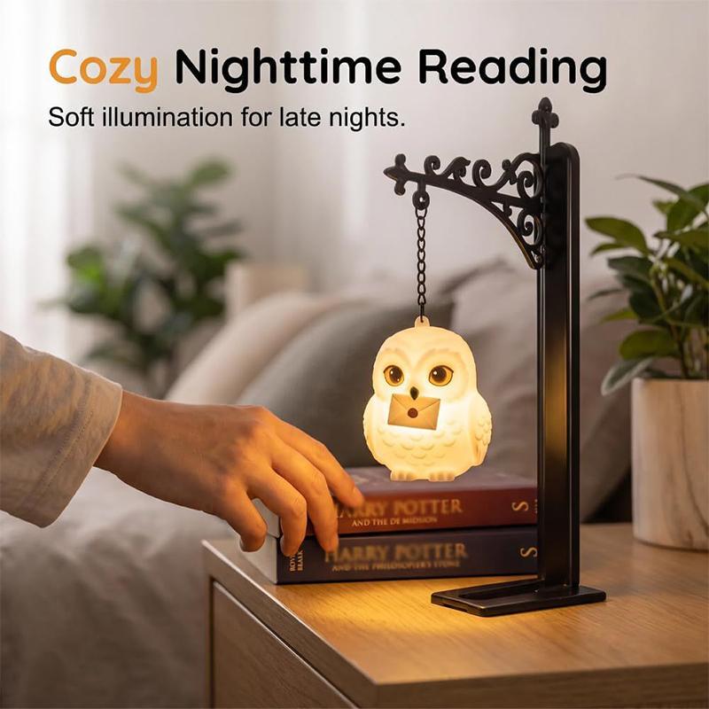 Novelty Hanging Animal Bookend Lamp Magic Owl Bird Metal Book End Stand With Glowing Hanging Ornament Light For Bookshelf Gift