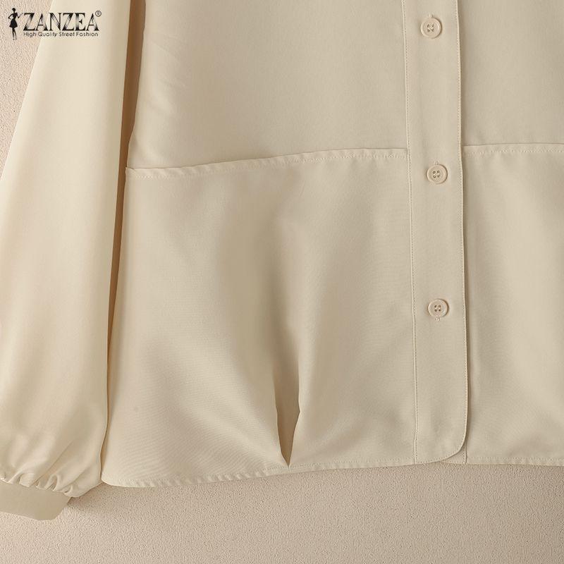 ZANZEA Bluză lejeră cu mânecă lungă, cu guler în picioare, pentru femei