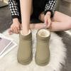 Women's 2025 Black Snow Boots - New Style, Thick Platform Sole, Solid Color, Ankle Length, Fleece-Lined Cotton for Warmth