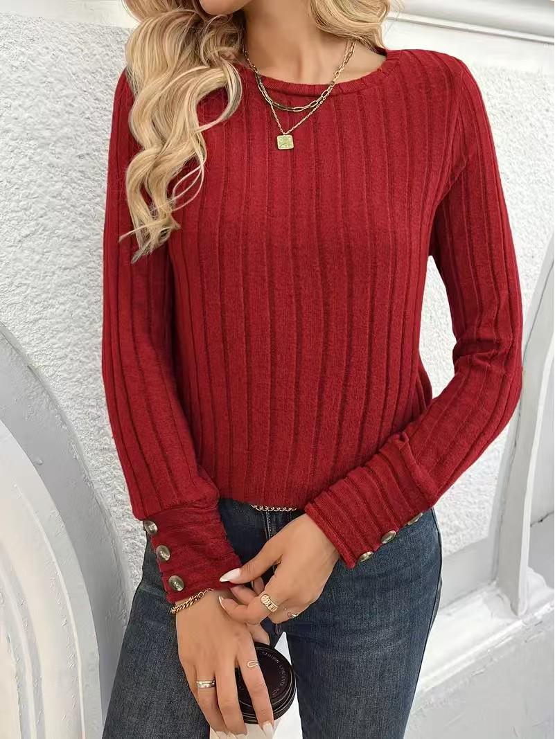 European & American Style Women s Autumn/Winter Round Neck Ribbed Knit Solid Color Loose Casual Top, 2025 Medium