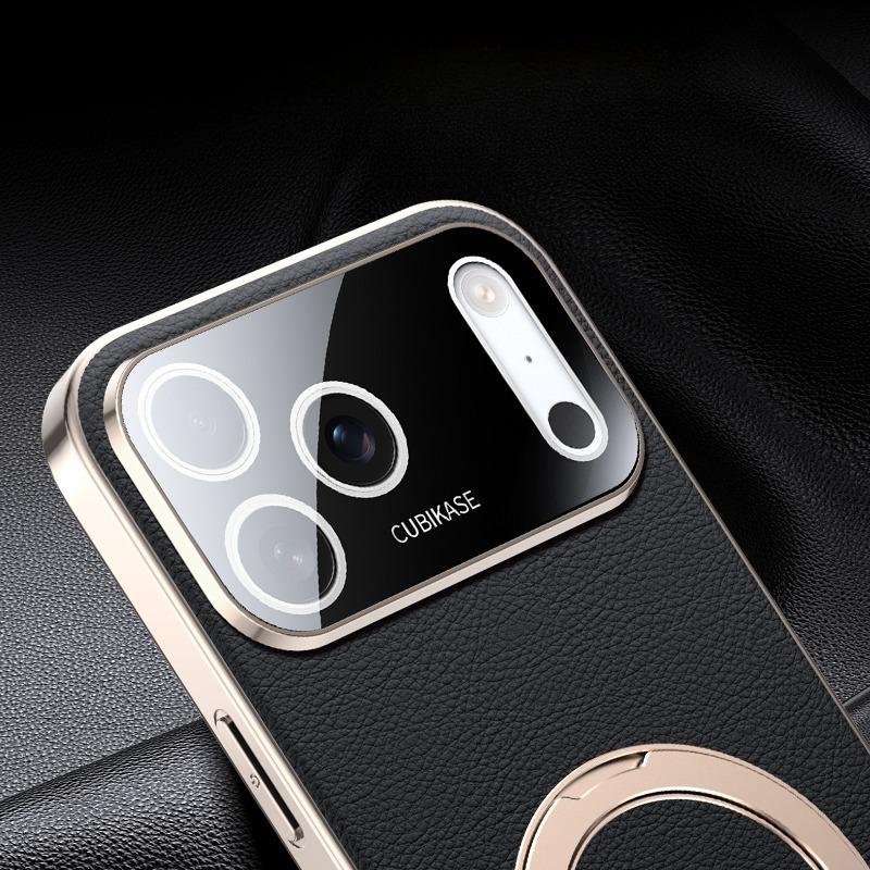 Galvanisierte Leder-Magnet-Hülle für iPhone 17 Pro Max 16 15 14 13 Für Magsafe 360° Drehbarer Ständer Stoßfeste Matte Rückseite