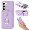 For Samsung Galaxy S23 Case Drawing Type Card Slots Litchi Texture Leather Back Cover with Ring Kickstand