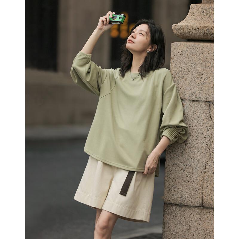 Demana Stylish Pleated Loose Fit Long Sleeve Round Neck Sweatshirt