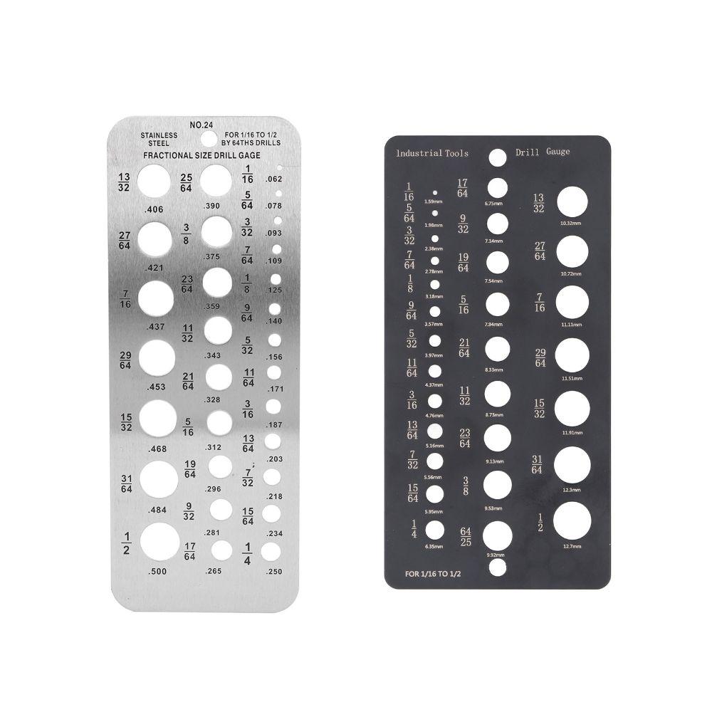 

2 PCS Stainless Steel Drill Bit Gauge 1/16 Inch to 1/2 Inch 29-Holes Drill Bit Size Gauge Silver Black