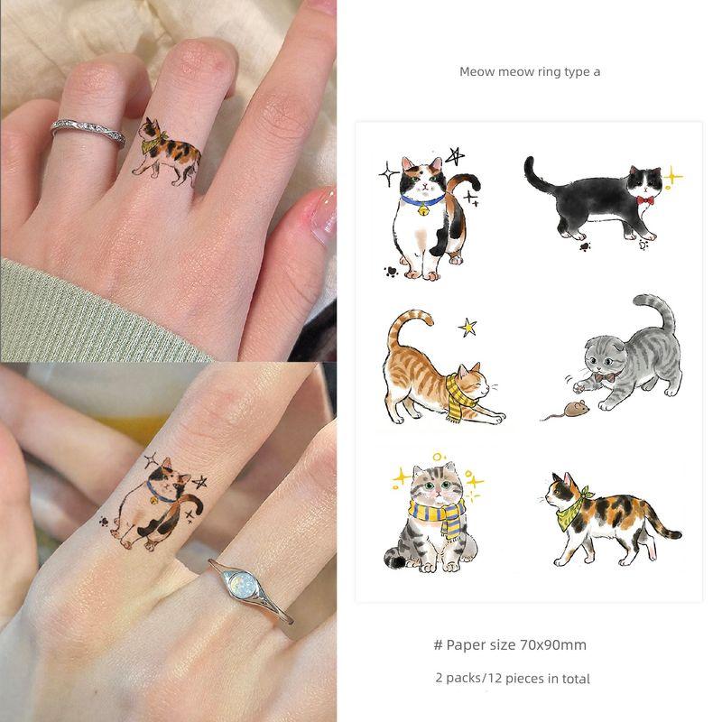 

Butoo Meow Meow Ring Cat Finger Tattoo Sticker for Women Waterproof Long-Lasting Colorful Ins Style Cute Cartoon Sticker Type a [Playful Cat] 2 Pieces Included