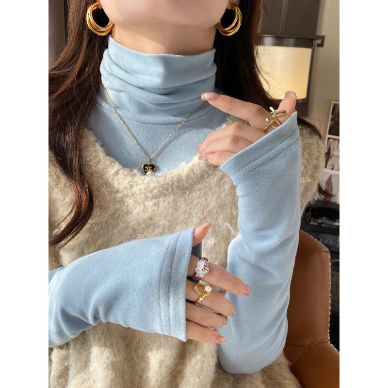 

Синяя бархатная утолщенная водолазка для женщин с бархатным внутренним слоем на осень и зиму, новый высококачественный начесанный топ L