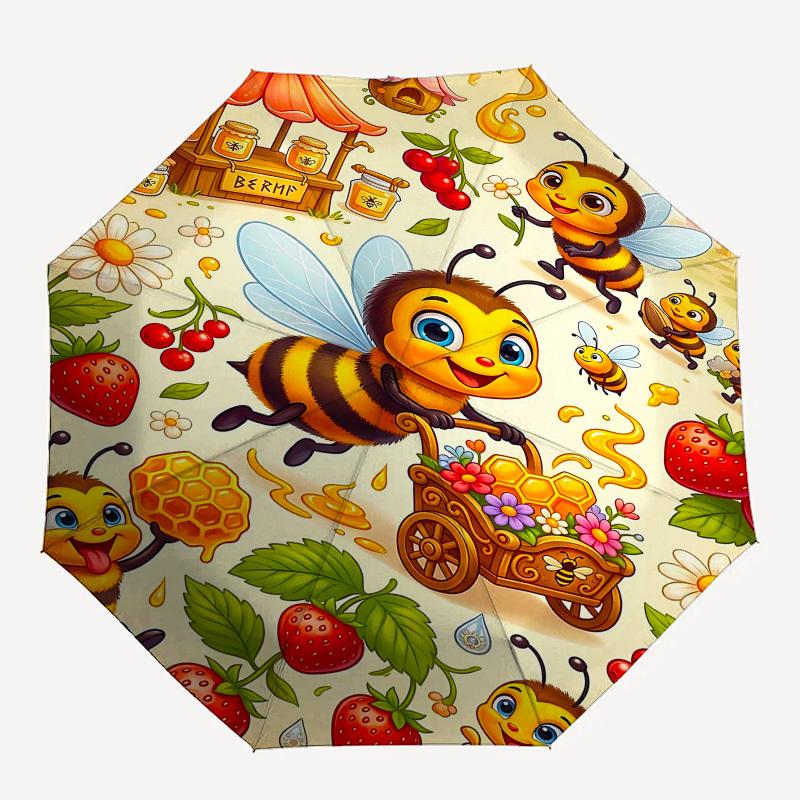 

1PC Bee Honey Umbrella-8-Rib Reinforced, Automatic Open, Lightweight & Durable, Fashion Accessory for Outdoor, Beach L0403