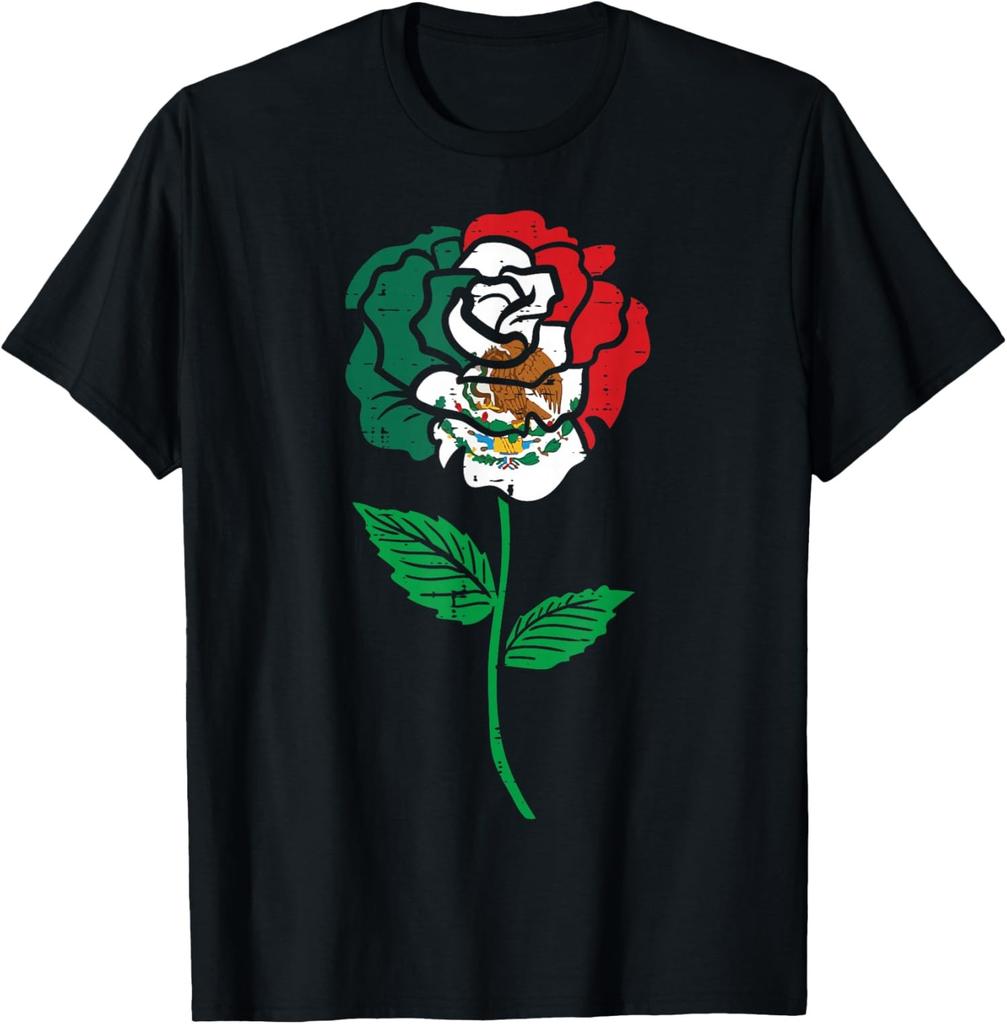 Mexico Flag Rose Mexican Independence Day T-Shirt