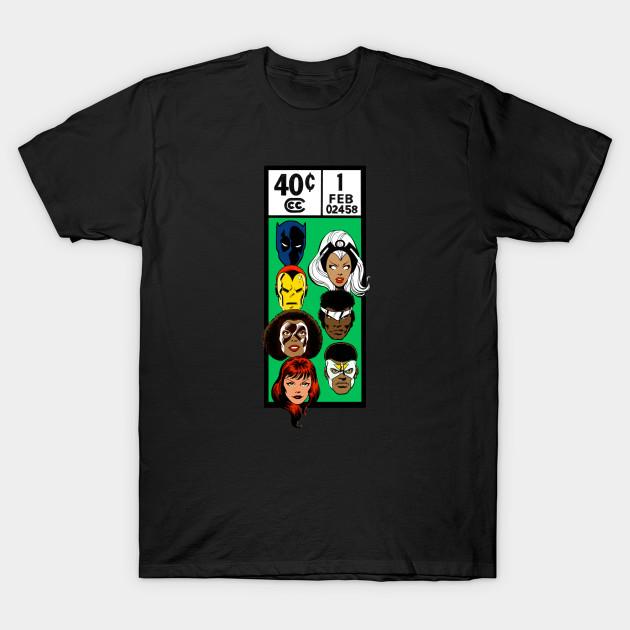 Men Black Print T-shirt Black Superhero Team No-Cut Transfer Paper Print Cotton Tshirt M чёрный