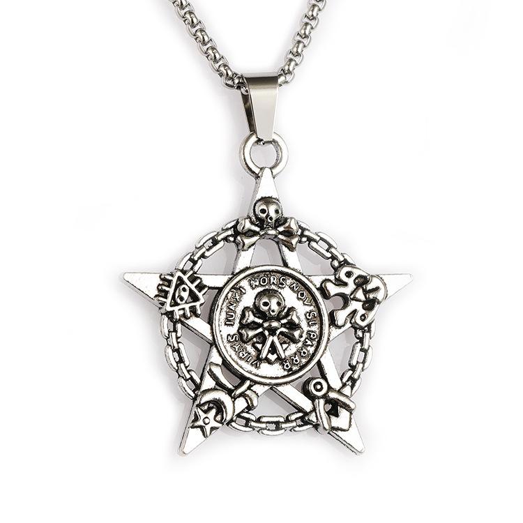 Pentagram Clothing Men's Gothic Style Skull Pendant Pendant Necklace