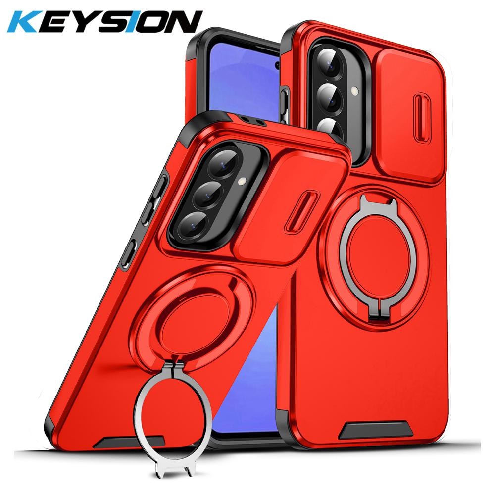 KEYSION 360° Ring Stand Phone Case for Samsung A56 5G A36 A26 5G Slide Camera Protection Magnetic Shockproof Cover for Galaxy A16 4G 5G